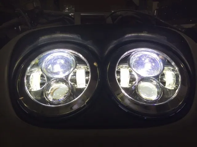 DUAL 7" DAYMAKER HID LED Replacement ROAD GLIDE Chrome Light Bulb Headlight Motorcycle Harley Bezel