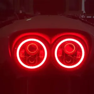 DUAL 7" DAYMAKER RED HALO LED Replacement ROAD GLIDE Chrome Light Bulb Headlight Motorcycle Harley   Bezel