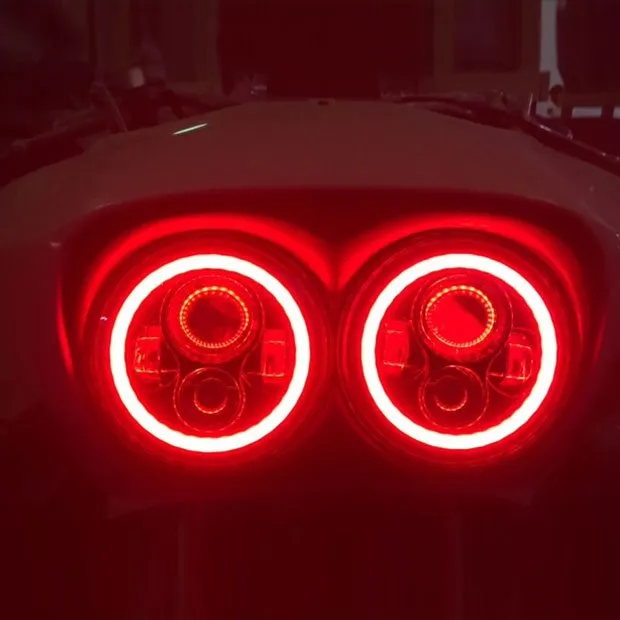 DUAL 7" DAYMAKER RED HALO LED Replacement ROAD GLIDE Chrome Light Bulb Headlight Motorcycle Harley   Bezel