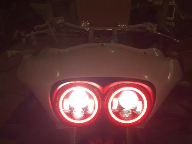 DUAL 7" DAYMAKER RED HALO LED Replacement ROAD GLIDE Chrome Light Bulb Headlight Motorcycle Harley   Bezel
