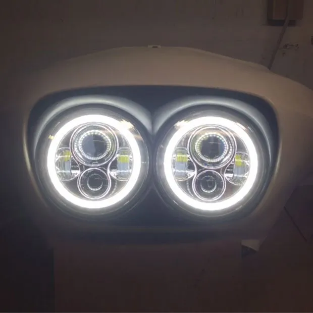 DUAL 7" DAYMAKER WHITE HALO LED Replacement ROAD GLIDE Black Light Bulb Headlight Motorcycle Harley   Beze