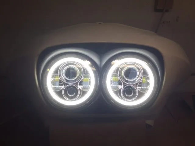 DUAL 7" DAYMAKER WHITE HALO LED Replacement ROAD GLIDE Black Light Bulb Headlight Motorcycle Harley   Beze