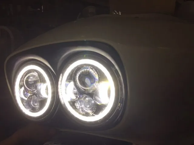 DUAL 7" DAYMAKER WHITE HALO LED Replacement ROAD GLIDE Black Light Bulb Headlight Motorcycle Harley   Beze