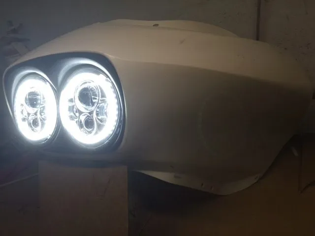DUAL 7" DAYMAKER WHITE HALO LED Replacement ROAD GLIDE Black Light Bulb Headlight Motorcycle Harley   Beze