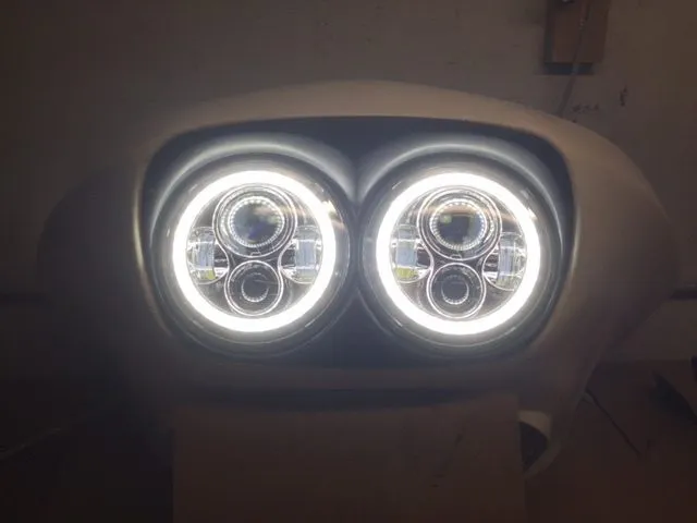 DUAL 7" DAYMAKER WHITE HALO LED Replacement ROAD GLIDE Black Light Bulb Headlight Motorcycle Harley   Beze