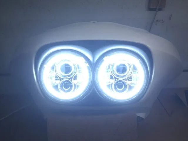 DUAL 7" DAYMAKER WHITE HALO LED Replacement ROAD GLIDE Black Light Bulb Headlight Motorcycle Harley   Beze