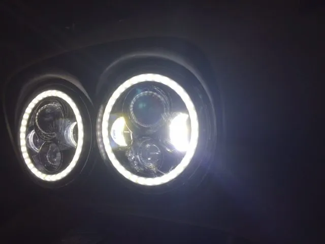 DUAL 7" DAYMAKER WHITE HALO LED Replacement ROAD GLIDE Black Light Bulb Headlight Motorcycle Harley   Beze
