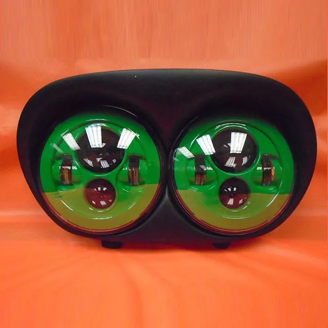 DUAL 7" GREEN DAYMAKER 2014 - 2018   LED ROAD GLIDE Black Light Bulb Headlight Harley   Bezel