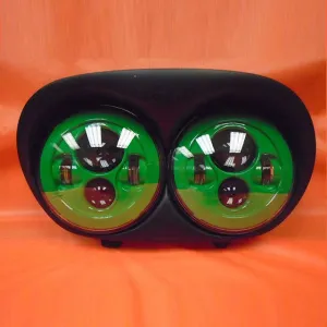 DUAL 7" GREEN DAYMAKER 2014 - 2018   LED ROAD GLIDE Black Light Bulb Headlight Harley   Bezel
