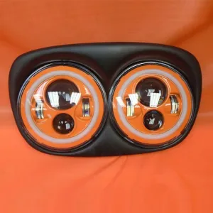 DUAL 7" ORANGE DAYMAKER ORANGE HALO LED ROAD GLIDE Black Light Bulb Headlight Motorcycle Harley   Bezel