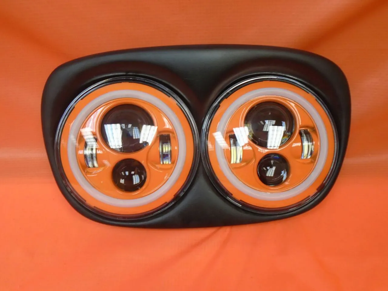 DUAL 7" ORANGE DAYMAKER ORANGE HALO LED ROAD GLIDE Black Light Bulb Headlight Motorcycle Harley   Bezel