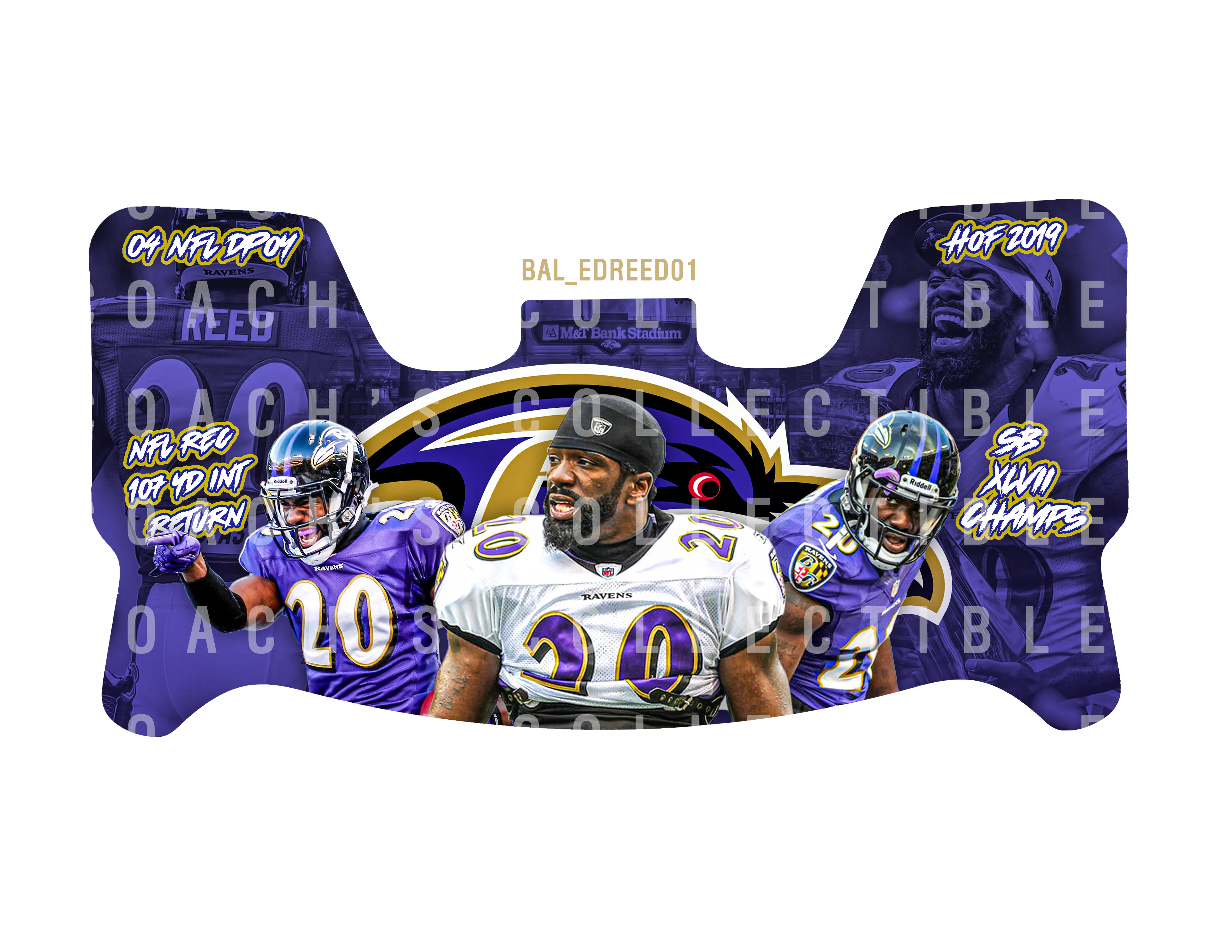 Ed Reed Custom Visor for Any Full Size Riddell Helmet (Universal Fit)
