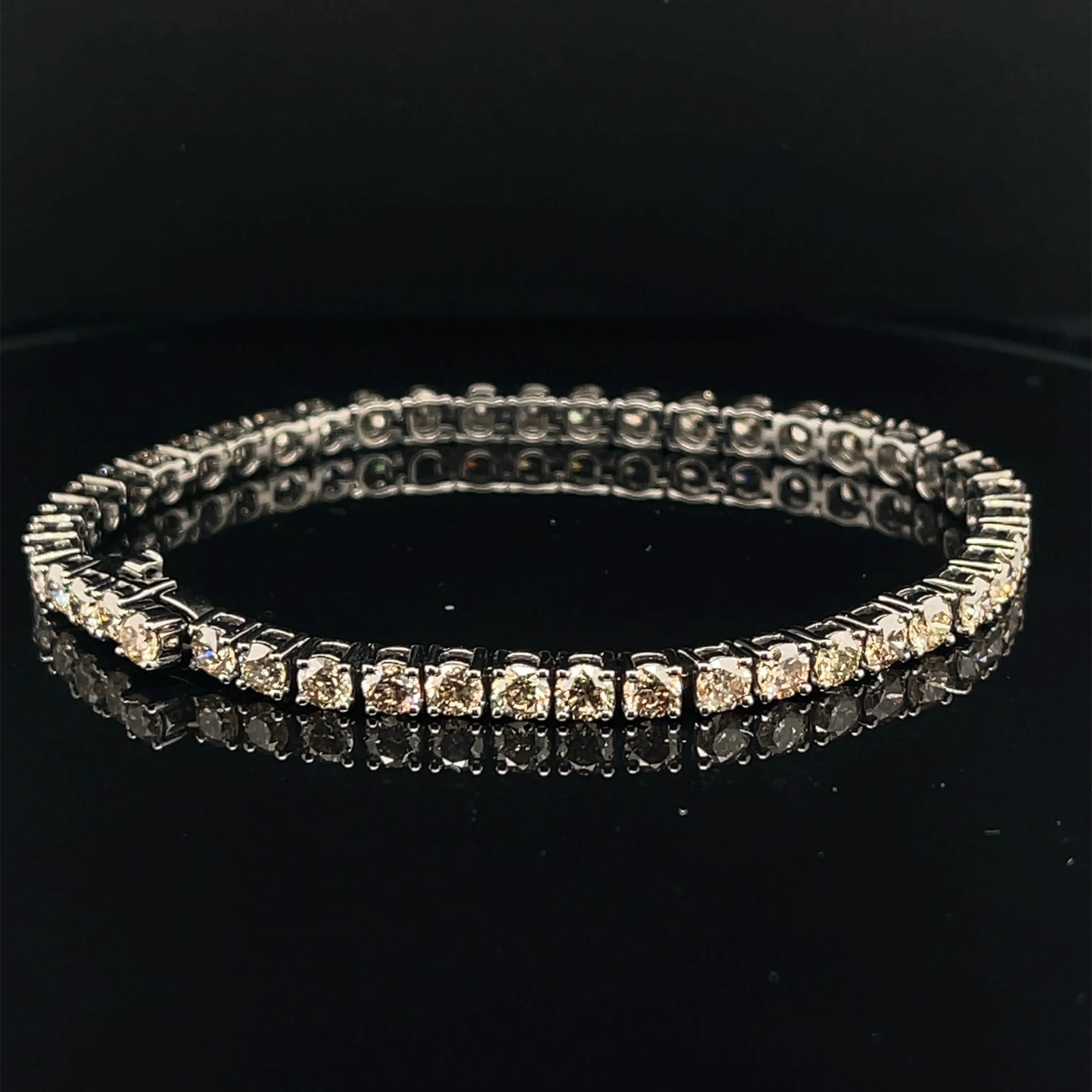 Exquisite Cognac Brown  9.18ctw Luxe Tennis Bracelet in 18k Black Gold - (#116-BRDIA089279)
