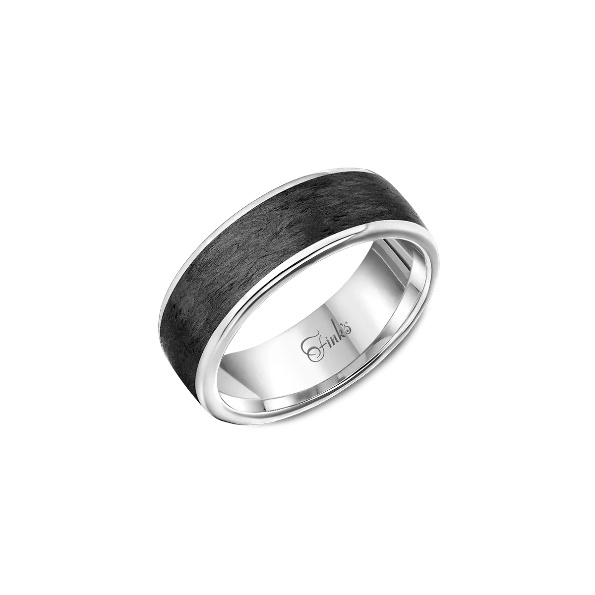 Fink's White Gold and Forged Carbon Fiber Thick Wedding Band