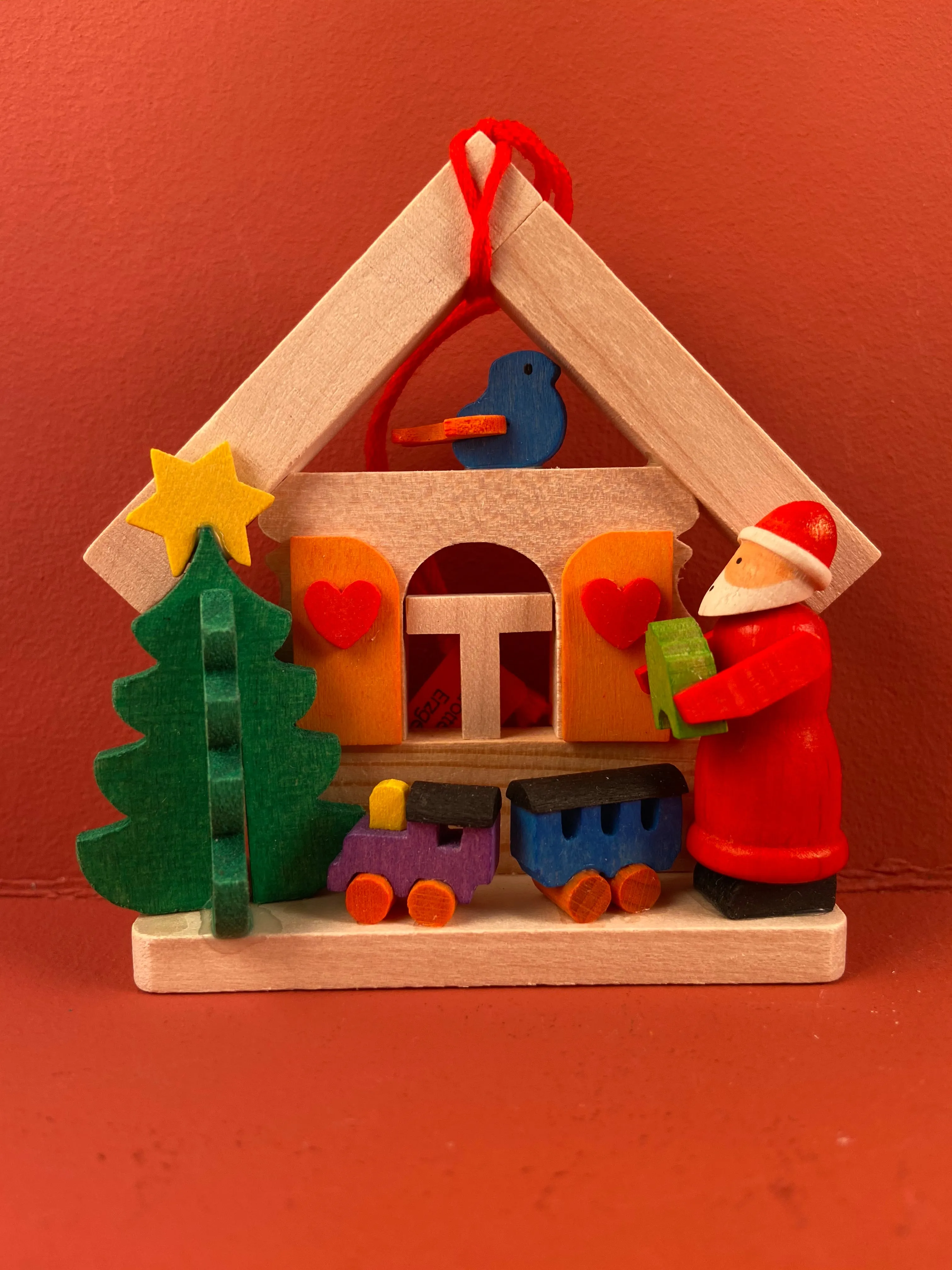 German Christmas Ornament: Santa with Tree & Train