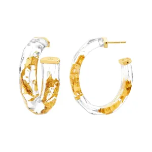 Gold Leaf Oval Hoop Earrings