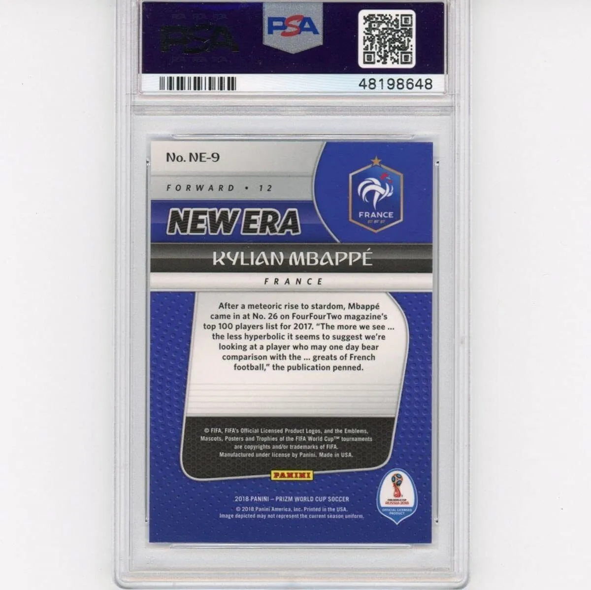 Graded 2018 Panini Prizm KYLIAN MBAPPE #NE-9 New Era Rookie Soccer Card PSA 10