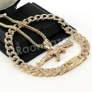 Hip Hop Quavo AK47 Miami Cuban Choker Tennis Chain Necklace L13