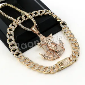 Hip Hop Quavo Anchor Crucifix Miami Cuban Choker Chain Necklace L56