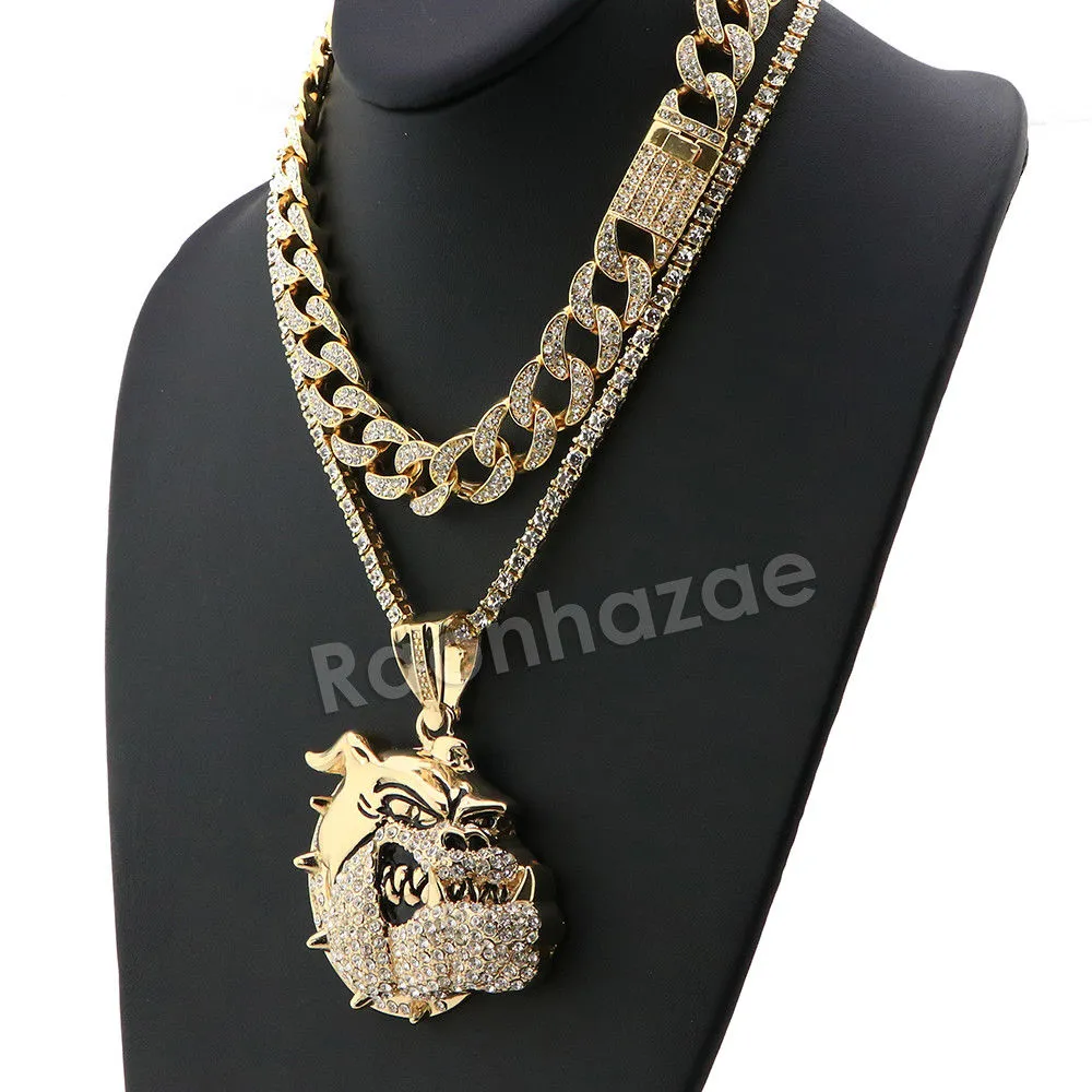Hip Hop Quavo BULLDOG Miami Cuban Choker Chain Tennis Necklace L04