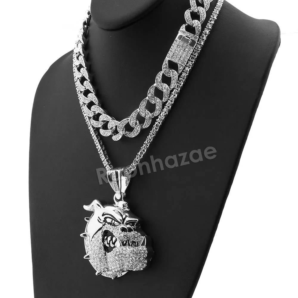 Hip Hop Quavo BULLDOG Miami Cuban Choker Chain Tennis Necklace L04
