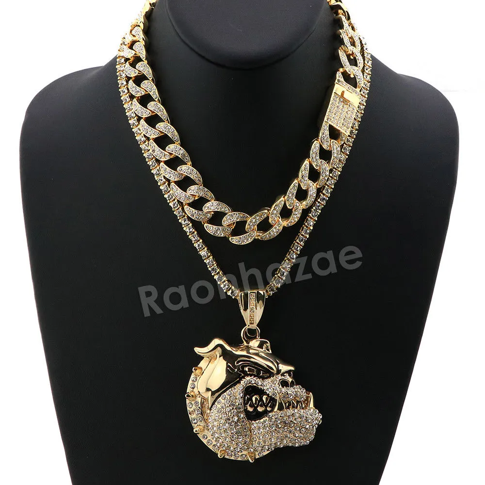 Hip Hop Quavo BULLDOG Miami Cuban Choker Chain Tennis Necklace L04