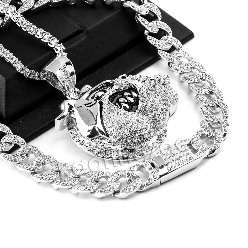 Hip Hop Quavo BULLDOG Miami Cuban Choker Chain Tennis Necklace L04