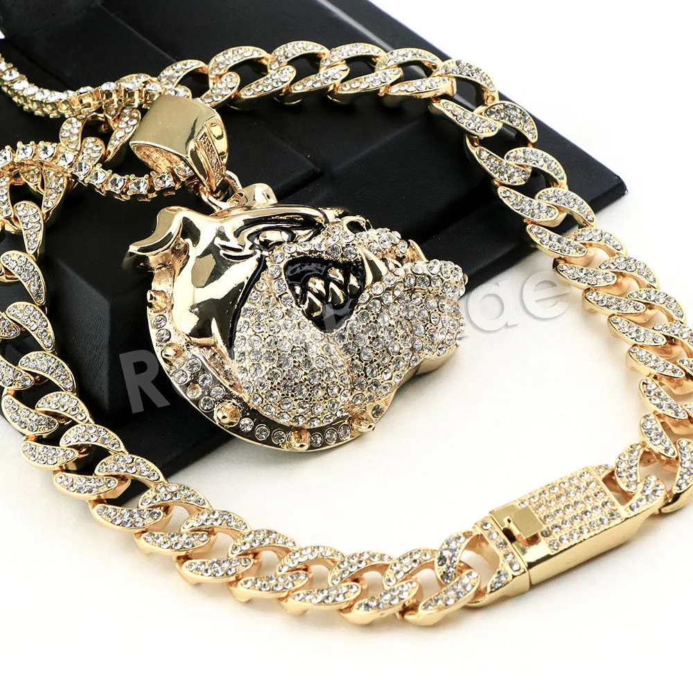 Hip Hop Quavo BULLDOG Miami Cuban Choker Chain Tennis Necklace L04