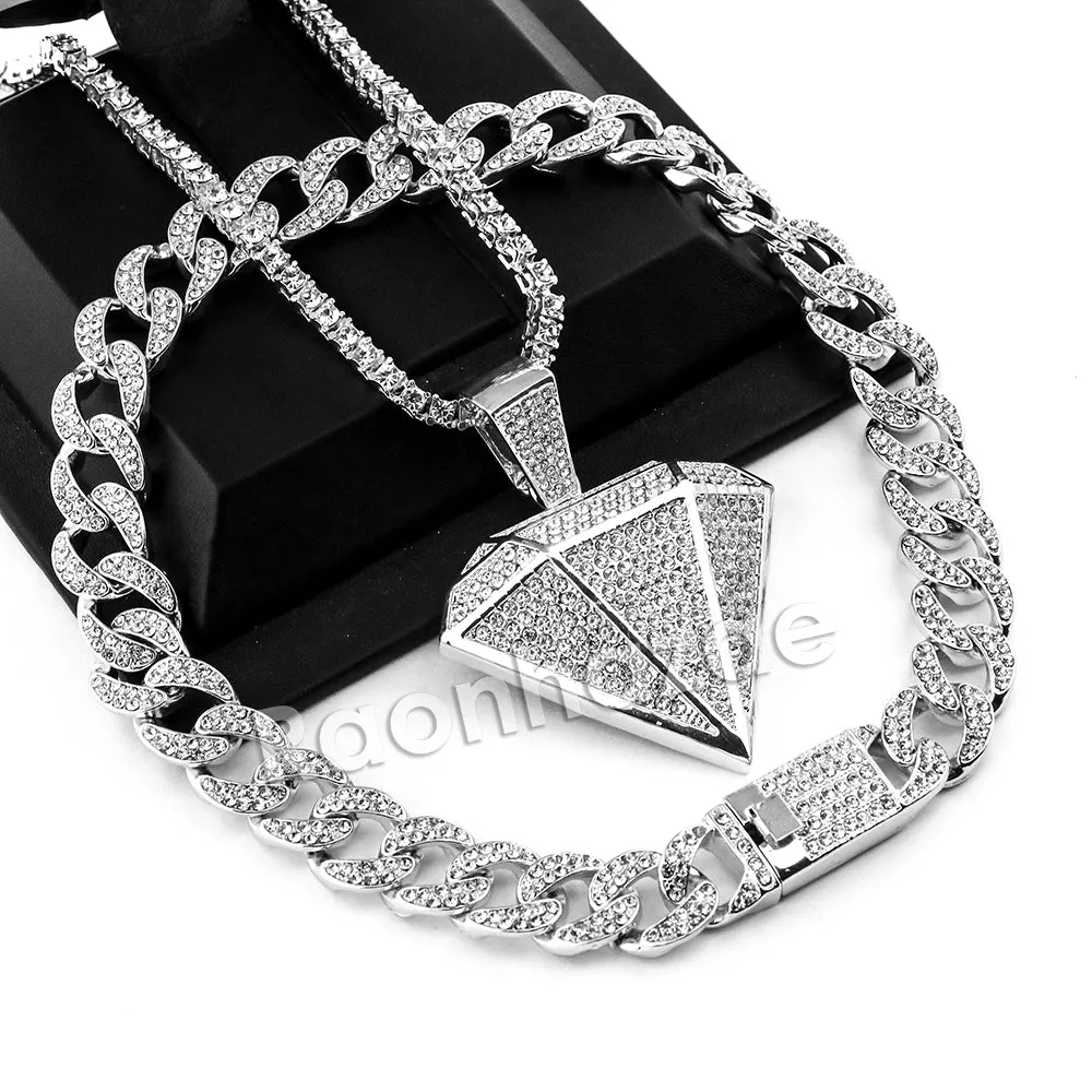 Hip Hop Quavo DIAMOND Miami Cuban Choker Tennis Chain Necklace L02