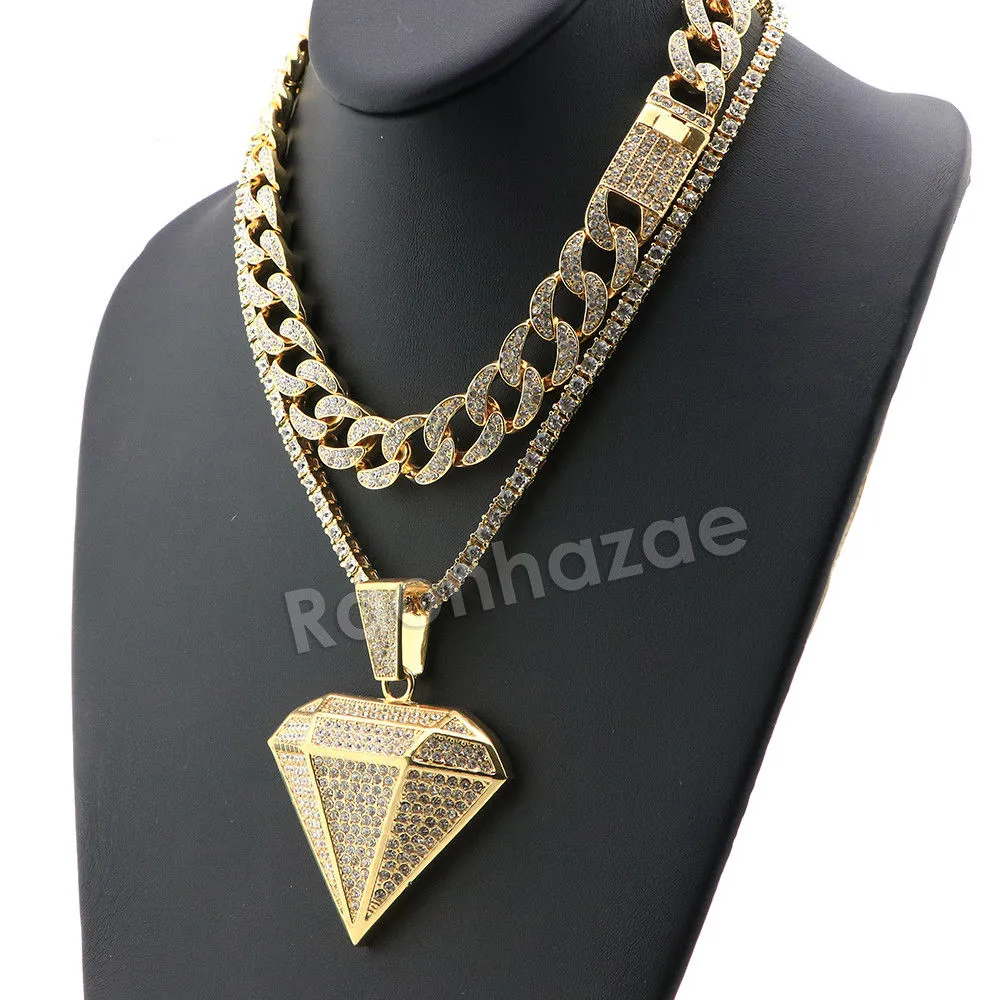Hip Hop Quavo DIAMOND Miami Cuban Choker Tennis Chain Necklace L02