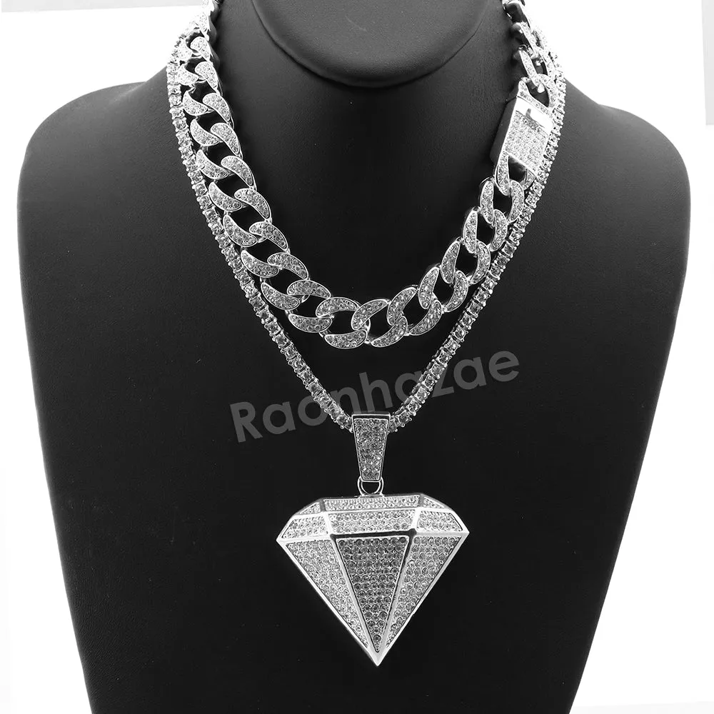 Hip Hop Quavo DIAMOND Miami Cuban Choker Tennis Chain Necklace L02