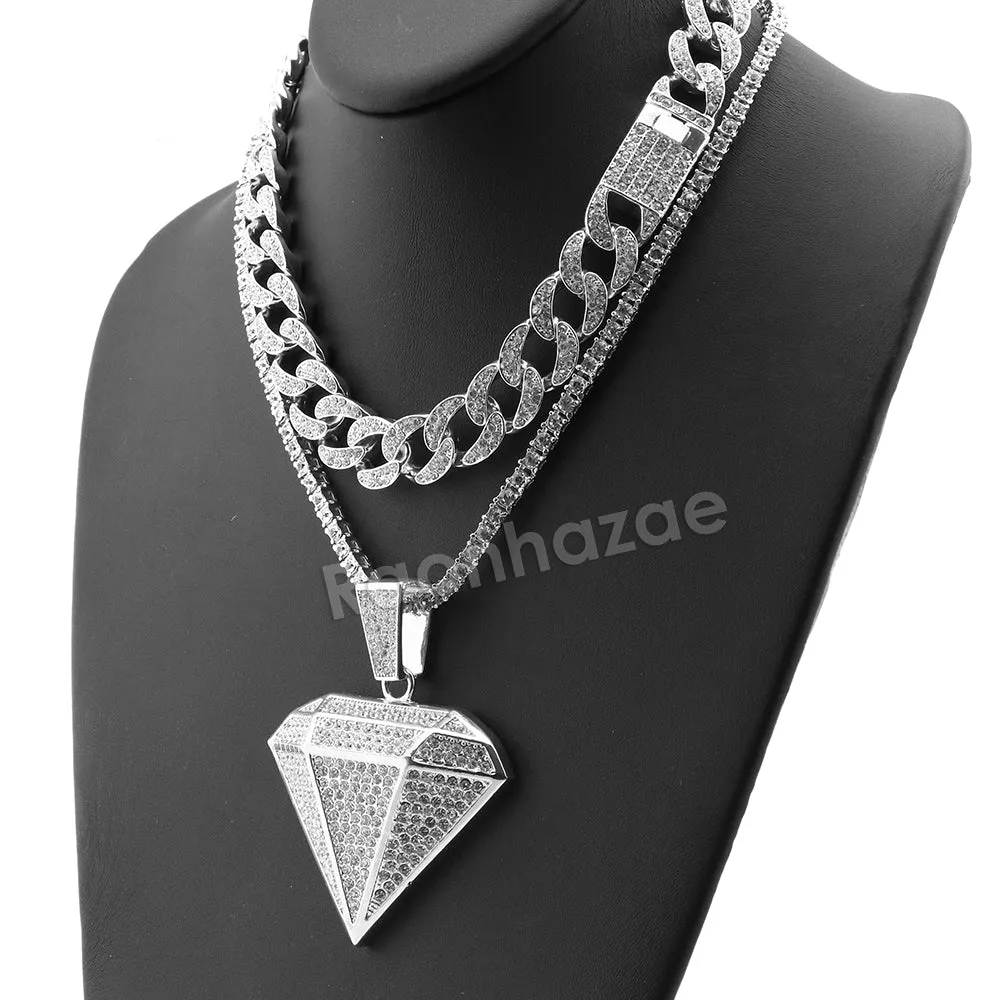Hip Hop Quavo DIAMOND Miami Cuban Choker Tennis Chain Necklace L02