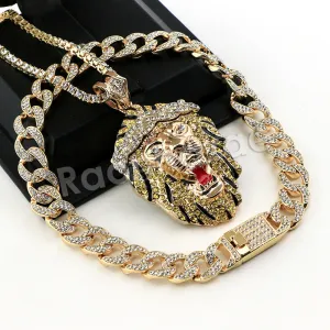 Hip Hop Quavo FEROCIOUS LION Miami Cuban Choker Tennis Chain Necklace L24