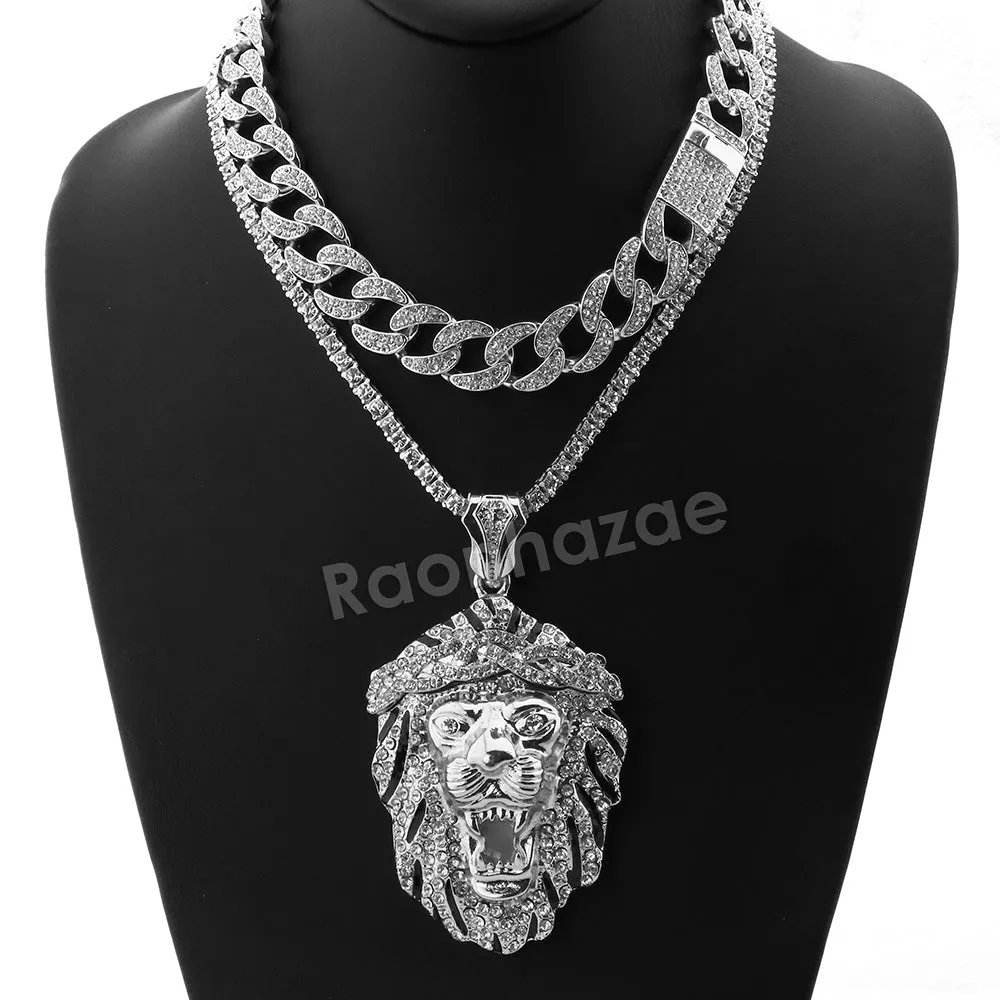 Hip Hop Quavo FEROCIOUS LION Miami Cuban Choker Tennis Chain Necklace L24
