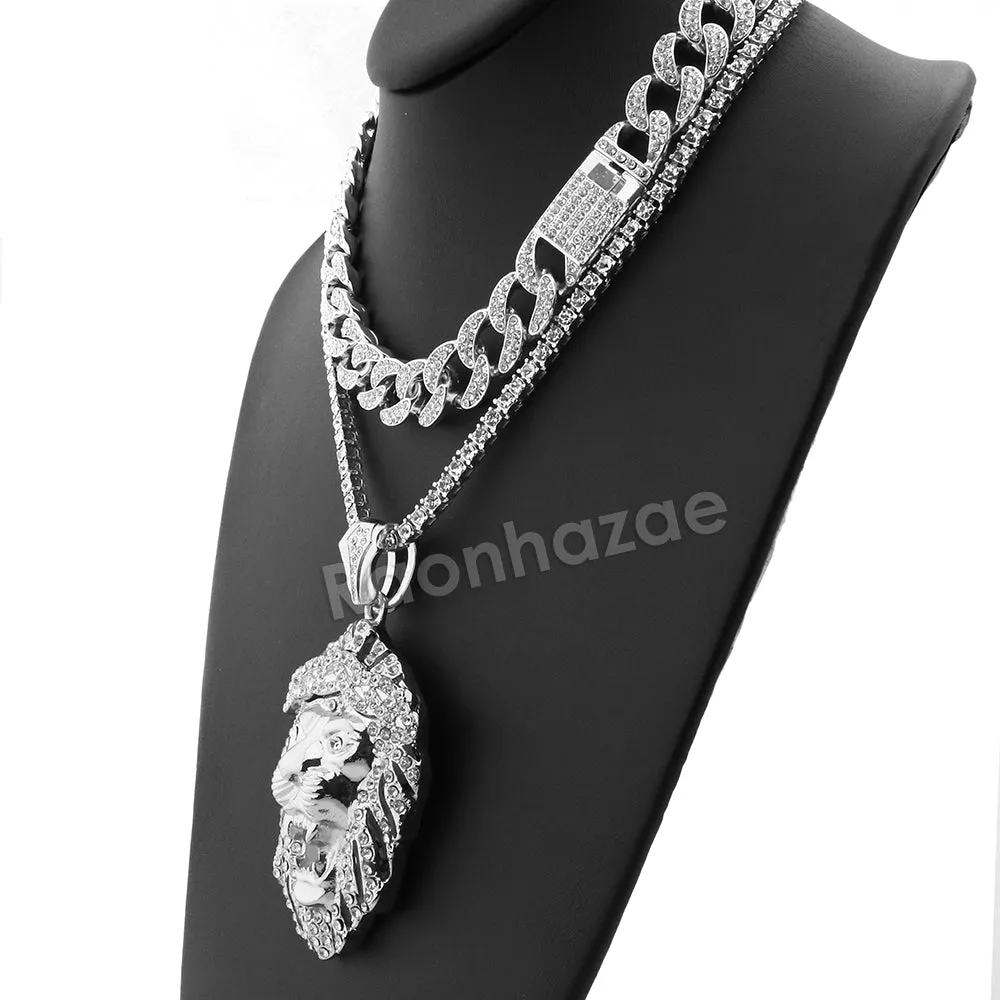 Hip Hop Quavo FEROCIOUS LION Miami Cuban Choker Tennis Chain Necklace L24
