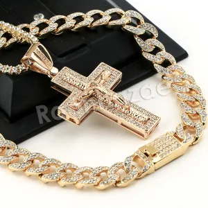 Hip Hop Quavo Jesus Crucifix Miami Cuban Choker Tennis Chain Necklace L18