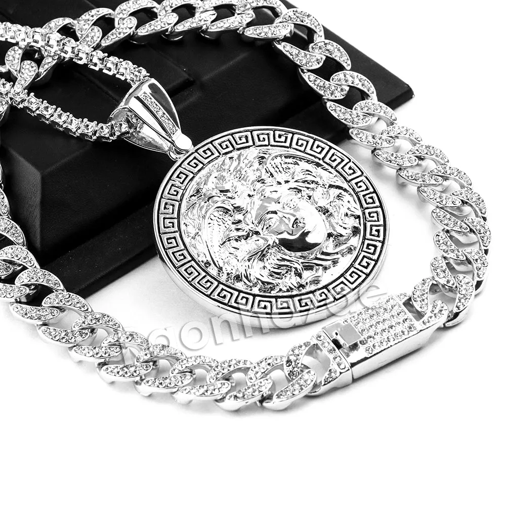 Hip Hop Quavo Medusa Miami Cuban Choker Tennis Chain Necklace L41