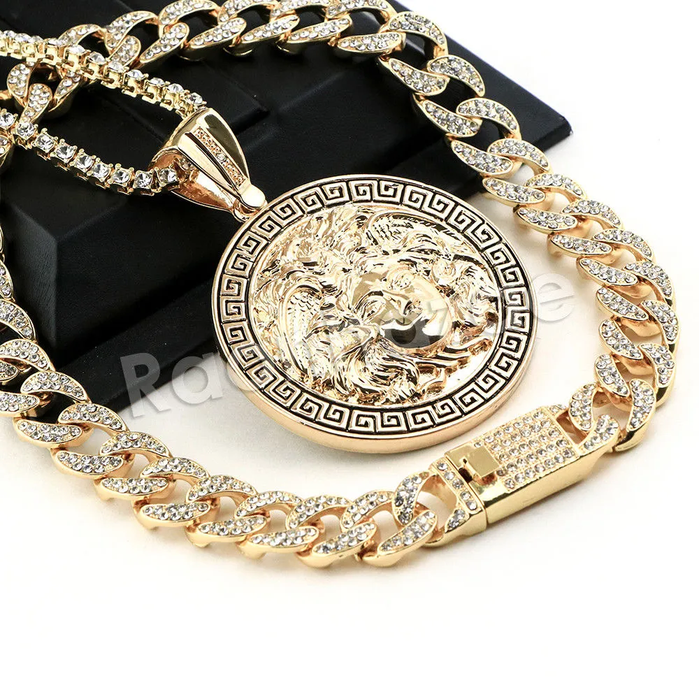 Hip Hop Quavo Medusa Miami Cuban Choker Tennis Chain Necklace L41