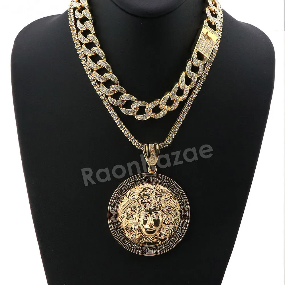 Hip Hop Quavo Medusa Miami Cuban Choker Tennis Chain Necklace L41