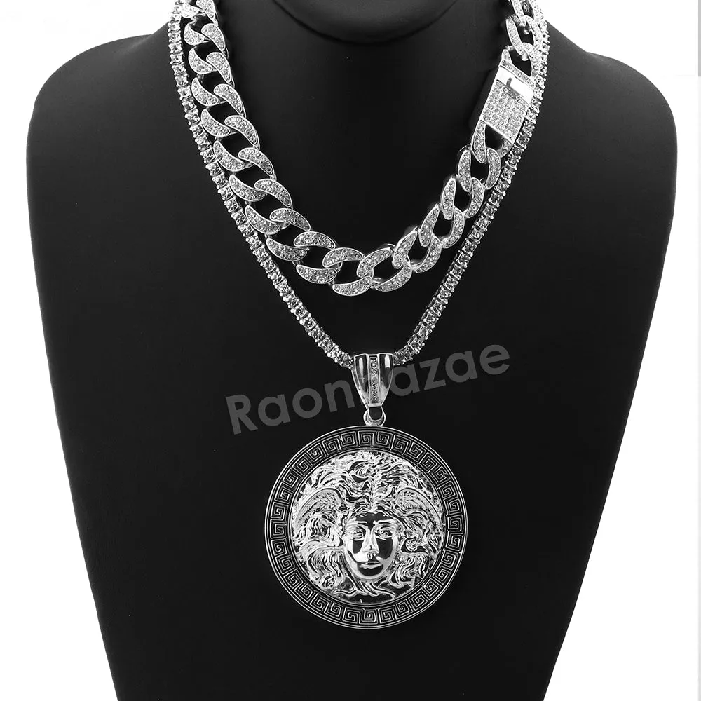 Hip Hop Quavo Medusa Miami Cuban Choker Tennis Chain Necklace L41