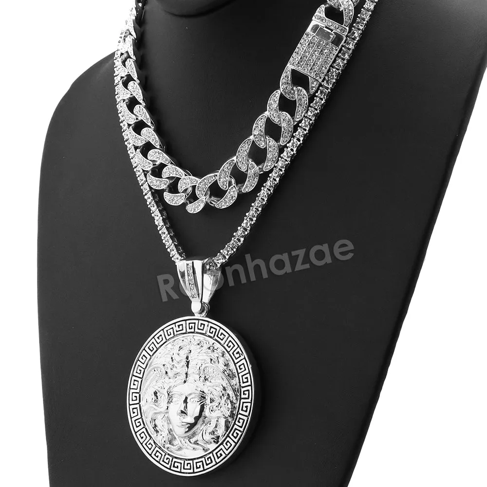 Hip Hop Quavo Medusa Miami Cuban Choker Tennis Chain Necklace L41