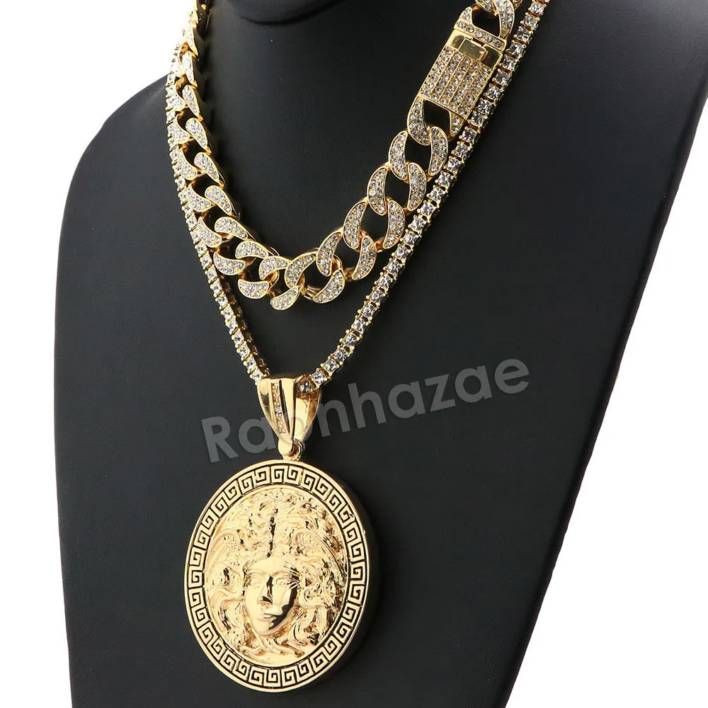 Hip Hop Quavo Medusa Miami Cuban Choker Tennis Chain Necklace L41