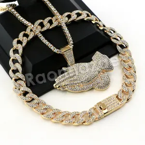 Hip Hop Quavo PRAYING HANDS Miami Cuban Choker Tennis Chain Necklace L03