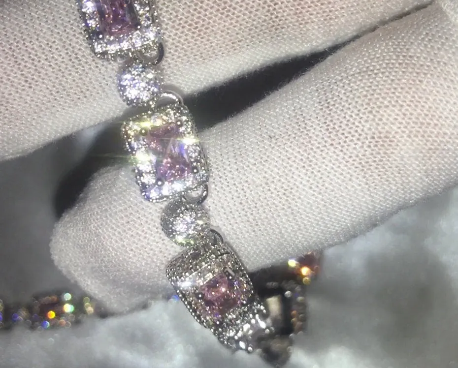 Iced Out Chain | Pink Diamond Necklace | Tennis Chain | Tennis Necklace | Mens Tennis Chain | Womens Tennis Chain | Diamond Tennis Chain