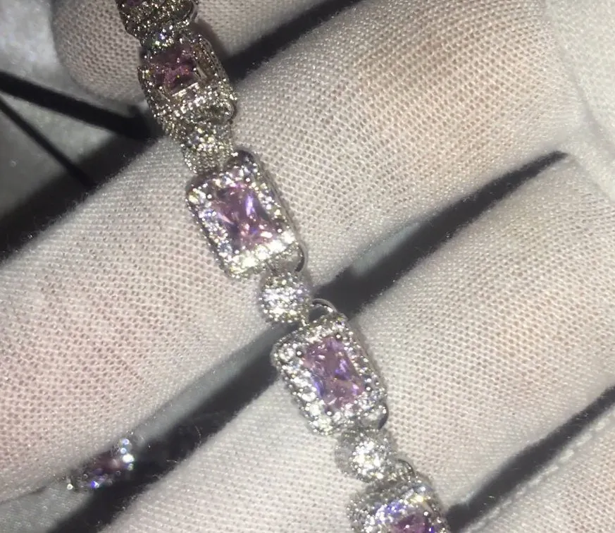 Iced Out Chain | Pink Diamond Necklace | Tennis Chain | Tennis Necklace | Mens Tennis Chain | Womens Tennis Chain | Diamond Tennis Chain