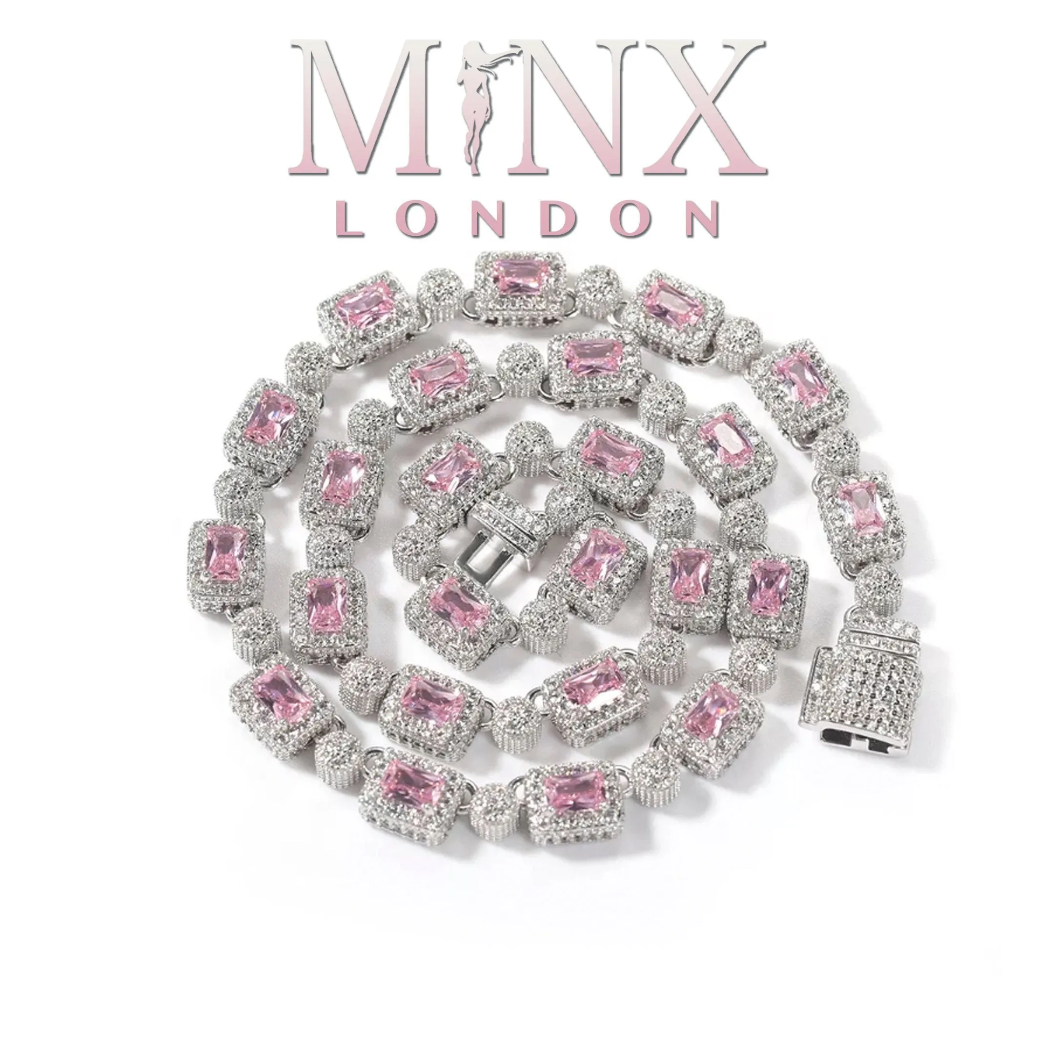 Iced Out Chain | Pink Diamond Necklace | Tennis Chain | Tennis Necklace | Mens Tennis Chain | Womens Tennis Chain | Diamond Tennis Chain