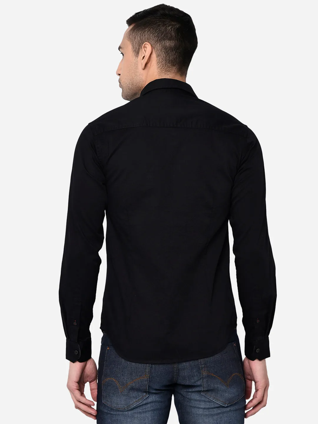 Jet Black Solid Slim Fit Semi Casual Shirt | Greenfibre