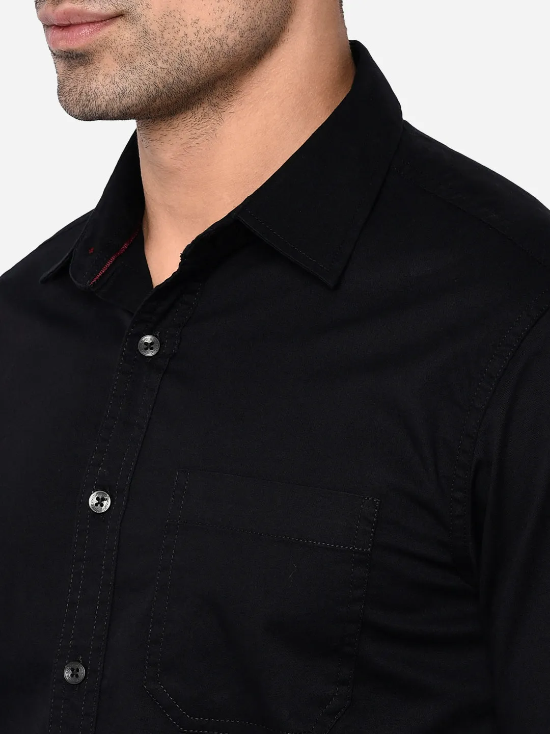 Jet Black Solid Slim Fit Semi Casual Shirt | Greenfibre
