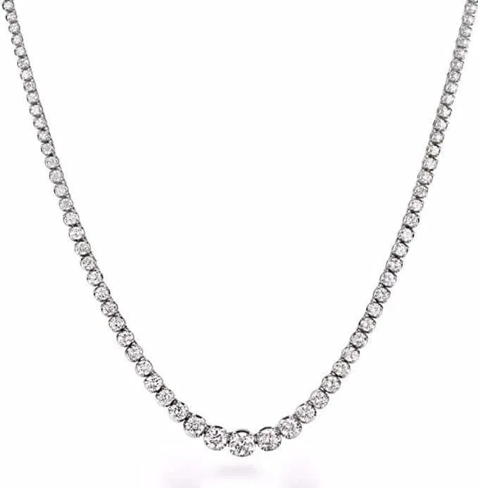 JewelMore 14K White Gold 10 ctw Round Lab Grown Diamond Graduated Riviera Fashion Tennis Necklace (10.00 CTW - SI / VS Clarity)