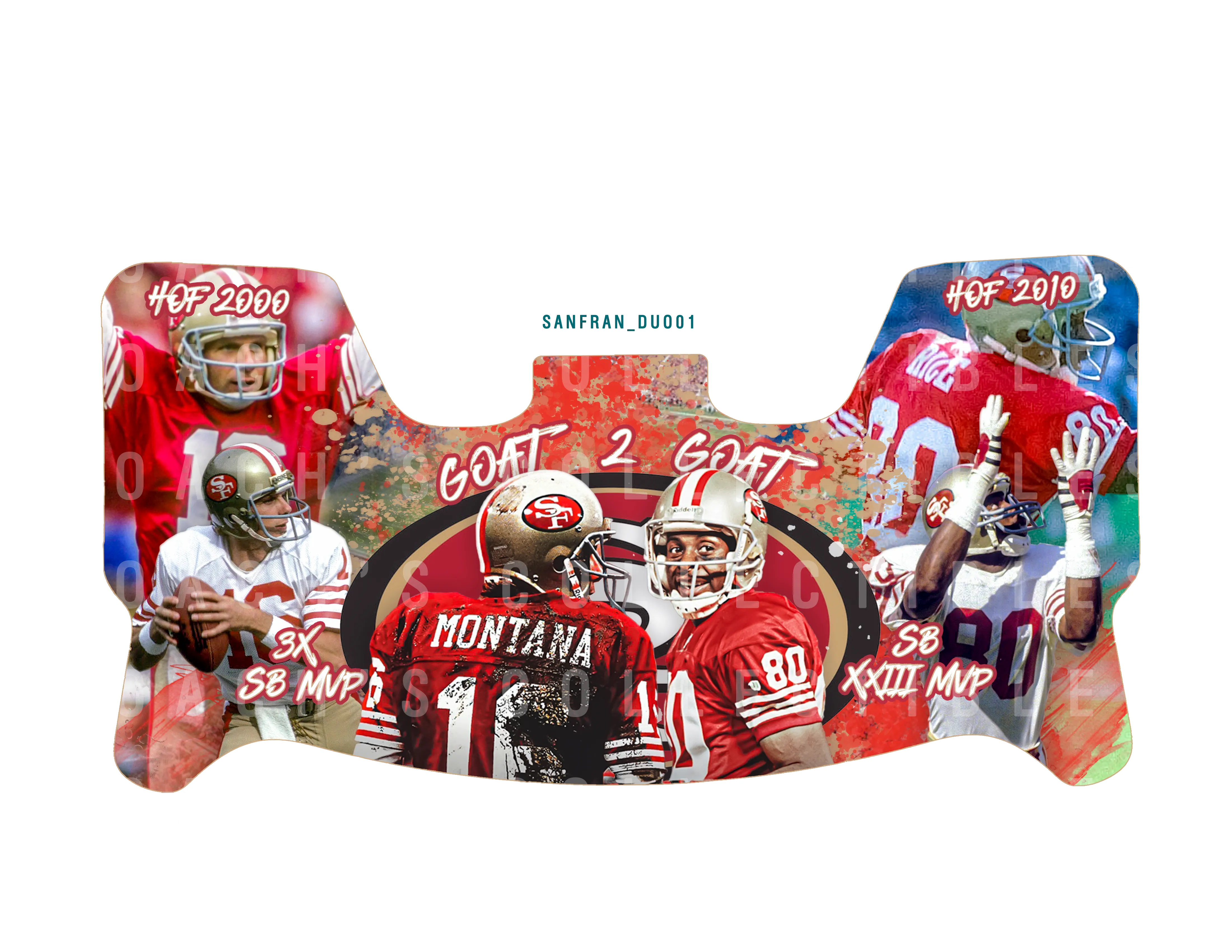 Joe Montana & Jerry Rice Custom Visor for Any Full Size Riddell Helmet (Universal Fit)